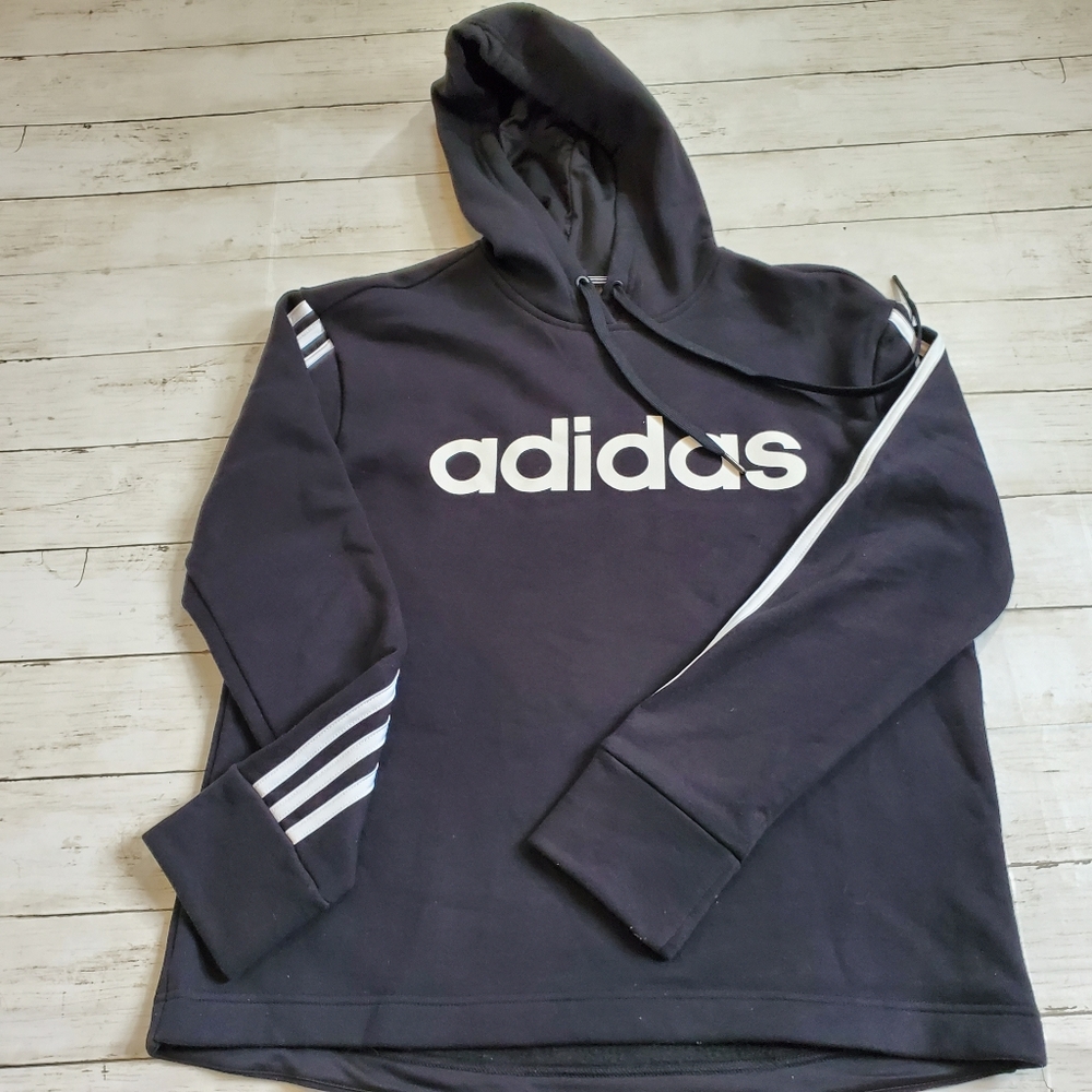 Adidas black hoodie classic 3 white stripes size‎ medium